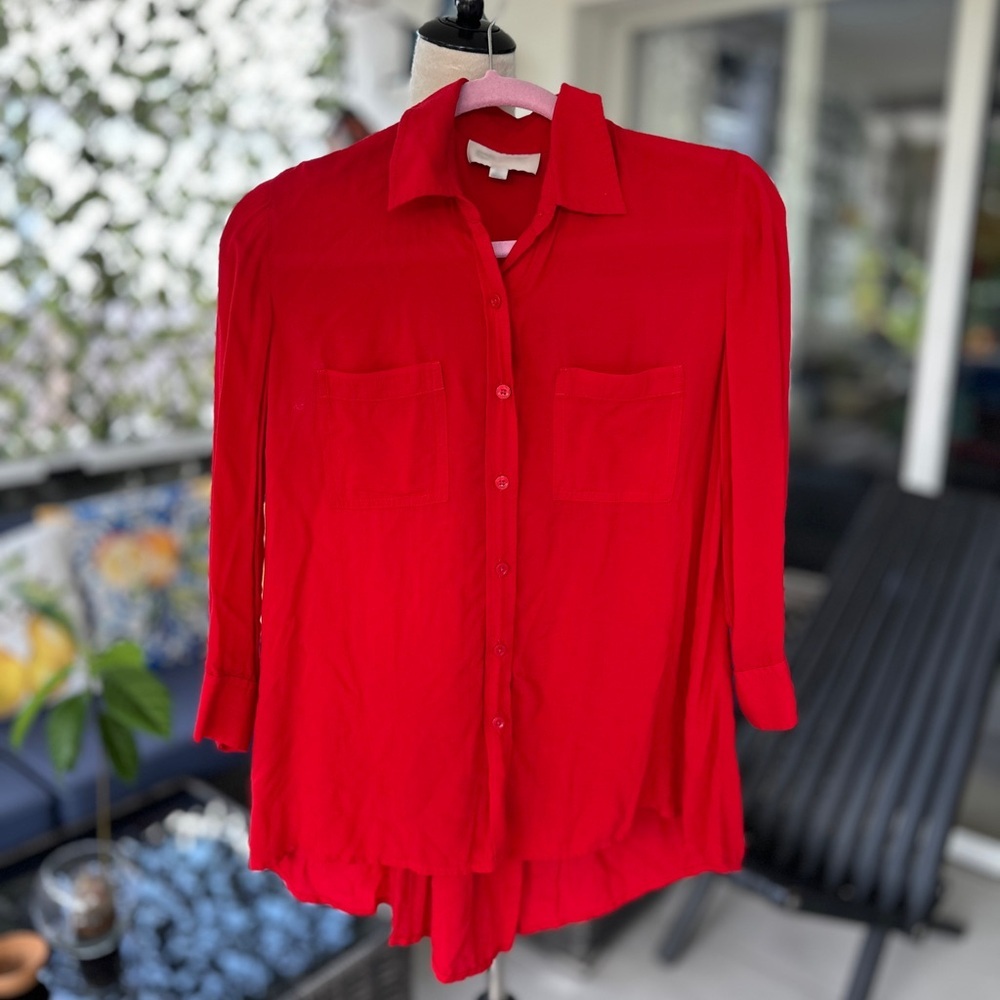 Women's Red Button-Up Blouse
